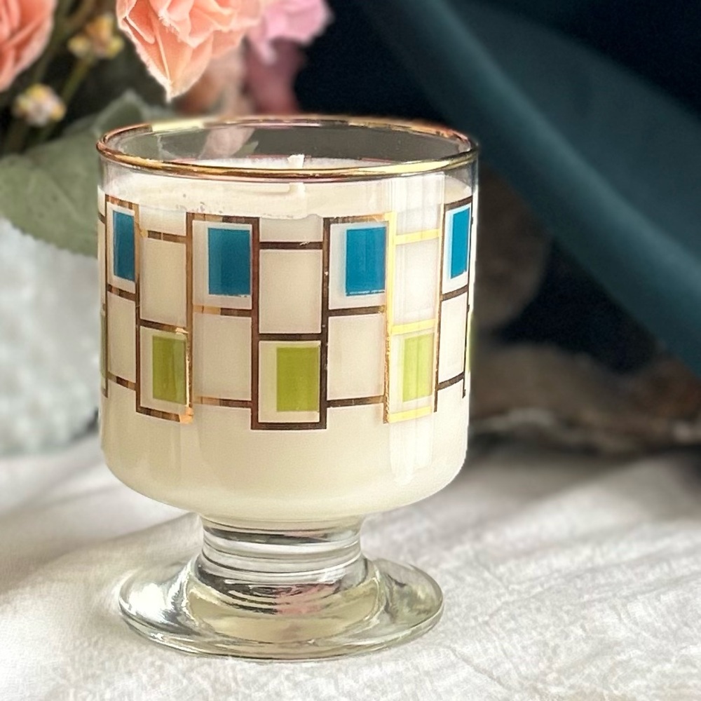 Matcha Bergamot Scented Soy Candle Nordic Libby Geometric MCM Pedestal Glass